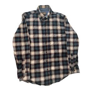 Schmidt Workwear  Blue White Plaid Preppy Casual Button-Up Shirt‎ Medium